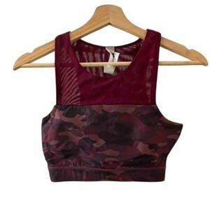 MPG Sport Burgundy Camo Mesh Athletic Crop Top Tank Women's Size S